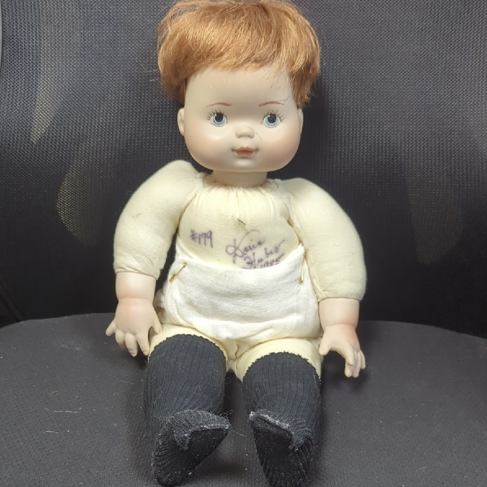 1985 Signed Vintage Baby Of Liberty Doll with Red Hair and Black Stockings